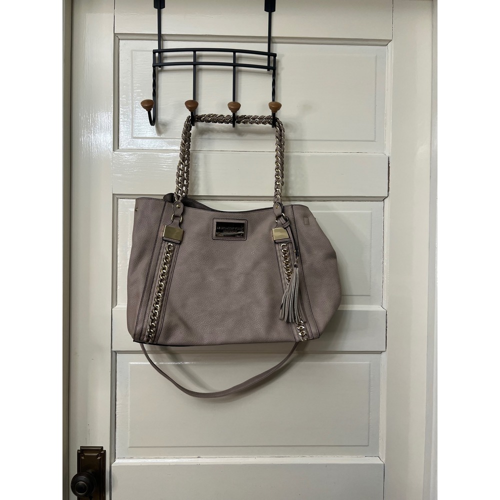 Marc New York Andrew Marc Taupe Pebbled Tote Bag Chain Straps Gold Hardware